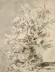 壺の中の花（紙に墨と墨） 作： Jan van Huysum