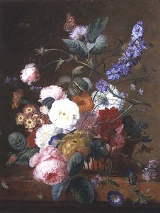 籠の中の花のある静物 作： Jan van Huysum