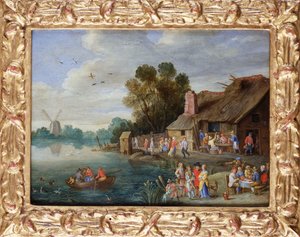 ビレッジインでジェントリーのある川の風景 作： Jan van Kessel
