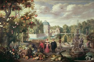 噴水のあるガーデンシーン 作： Jan van Kessel the Elder