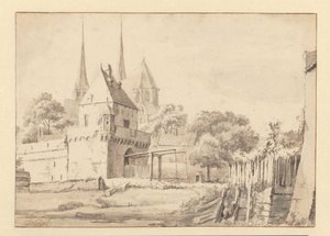 デーヴェンターの Bergpoort と Bergkerk の眺め 作： Jan van Kessel