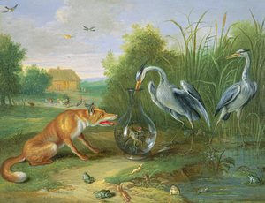 ヘロンとキツネ、1661年（銅に油彩） 作： Jan van Kessel the Elder