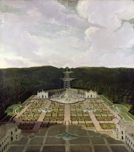1716年以降の、滝の麓にある庭園と洞窟からオクタゴンへの眺め 作： Jan van Nickelen