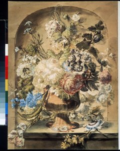 「花のある静物」水彩画 Jan van Os (1744-1808) 18世紀 プーシキン美術館、モスクワ 作： Jan van Os