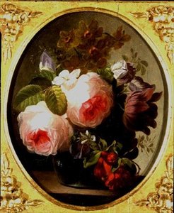 薔薇などの花を花瓶に生ける 作： Jan van Os