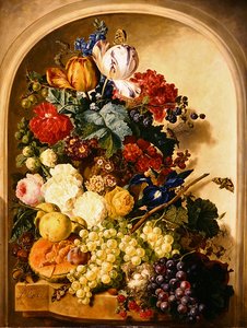 静物：花と果物（油彩、パネル） 作： Jan van Os