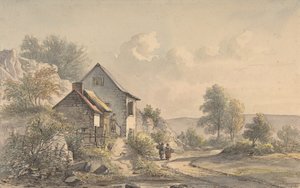 人物のいる村の風景 19世紀 作： Jan van Ravenswaay