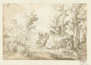 井戸のそばに座る人物のいる風景 作： Jan van Scorel (attributed to)