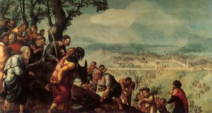 キリストのエルサレムへの入城、三連祭壇画の中央パネル、1526年頃 作： Jan van Scorel