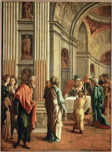 神殿に連れてこられたイエス（オーク材に描かれた絵） 作： Jan van Scorel