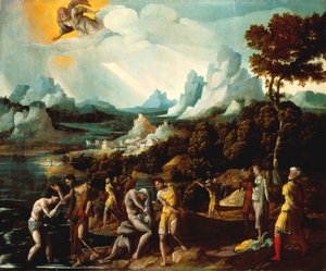 キリストのバプテスマ（木に油彩） 作： Jan van Scorel