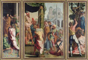 聖ヤコブ大聖堂の聖母マリアの説教、逮捕、殉教（1541年頃） 作： Jan van Scorel