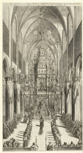 Lijkdienst voor Filips IV te Brussel、1665 燃える礼拝堂、そしてサント教会で行われたフィリップ3世ロイ・デ・エスパーニュの葬列。 s の順に Gudule します。 過剰。 1665 年 11 月 4 日と 5 日のカステル ロドリゴ侯爵 (オブジェクトのタイトル) 作： Jan van Troyen