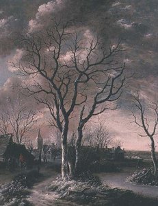 凍った川の風景と道を行く旅人たち 作： Jan van de Capelle or Cappelle