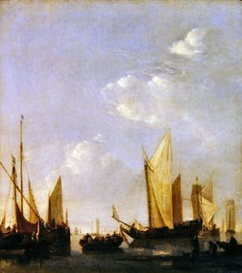 穏やかな海に停泊する船（1650年頃、油彩・パネル） 作： Jan van de Capelle or Cappelle