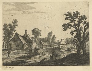 村の通りに女性と子供がいる村の景色 作： Jan van de Cappelle (attributed to)