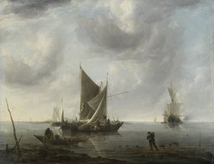 静かな海に停泊する船 作： Jan van de Cappelle