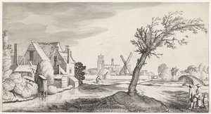 街を背景に家にいる家族 遊び心あふれる風景と愉快な顔（連載タイトル） 作： Jan van de Velde (II)