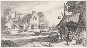 旅館の天幕の下の人物 遊び心あふれる風景と愉快な顔（連載タイトル） 作： Jan van de Velde (II)