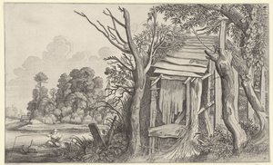 風景の中の老朽化した小屋での釣り人 Pieter de Molijnの後の風景（シリーズタイトル）