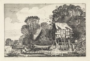 鳩小屋の近くのボートの釣り人 風景（シリーズタイトル） Amenissimae aliquot requculae (シリーズタイトル) 作： Jan van de Velde (II)