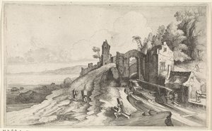 水車小屋のある海岸の風景 海景（シリーズタイトル） 作： Jan van de Velde (II)