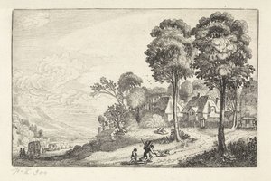 村の近くの小道を行く旅行者 風景（シリーズタイトル） Amenissimae aliquot requculae (シリーズタイトル) 作： Jan van de Velde (II)