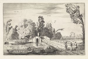 石橋のある川の風景 風景（シリーズタイトル） Amenissimae aliquot requculae (シリーズタイトル) 作： Jan van de Velde (II)