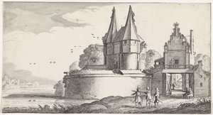 川沿いの要塞と市門の兵士 遊び心あふれる風景と愉快な顔（連載タイトル） 作： Jan van de Velde (II)
