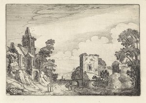 風景の中の塔と教会 Amenissimae aliquot requculae (シリーズタイトル) 風景（シリーズタイトル） 作： Jan van de Velde (II)