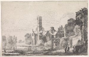 川の風景の中の修道院で 2 人の修道士 川の風景（連載タイトル） 作： Jan van de Velde (II)