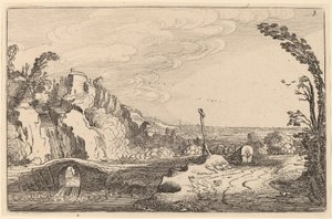 石の橋の下をカスケード 作： Jan van de Velde II