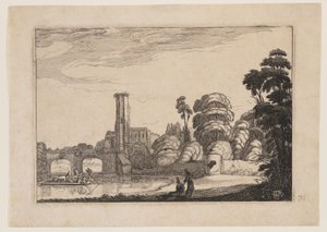 石橋の前のフェリー 作： Jan van de Velde II