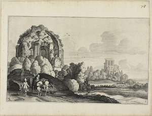 ローマのミネルヴァ・メディカ神殿の前にいる旅行者たち 作： Jan van de Velde II