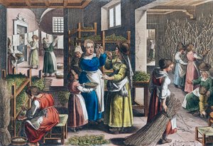 16世紀のヨーロッパにおける絹の生産（版画） 作： Jan van der (1523 1605) (after) Straet