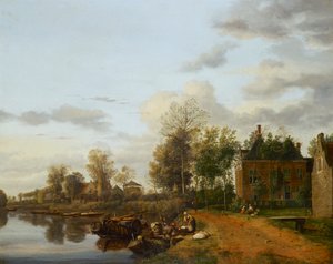 デルフト近くのフリート川沿いのカントリー ハウス 作： Jan van der Heyden