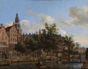 アムステルダムの旧教会とアウデザイツフォールブルクヴァルの眺め、1670年頃（パネルに油彩）