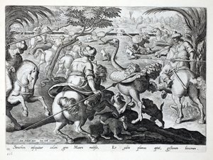 Jan Collaert（1566-1628）によって刻まれた &39;Venationes、Ferarum、Avium、Piscium&39;（Of Hunting：Wild Beasts、Birds、Fish）からのイラスト。フィリップス 作： Jan van der Straet