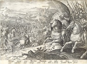 ラバディア・シ・セーナと聖アボンダの戦い、「メディチの歴史」のプレート3、フィリップ・ゴール（1537-1612）、1583年頃 作： Jan van der Straet