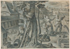 農園でのミツバチの大群の捕獲 作： Jan van der Straet