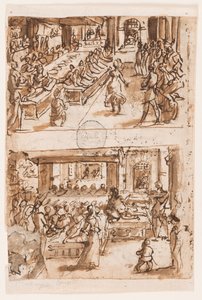 サロメの踊り; Verso、上: ネブカドネザル王の 2 番目の夢のダニエルの解釈、「Spiritus Consilii」(助言の精神) の予備デザイン、「聖霊の 7 つの贈り物」版画シリーズのプレート 3 ; 裏面、下: 2 つの楕円形、o