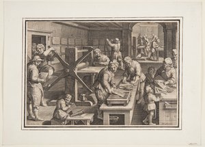金属への彫刻; 船上の彫刻家 作： Jan van der Straet, called Stradanus