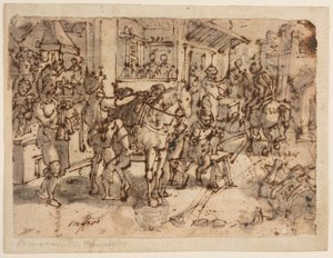 あぶみの発明、「Staphae, sive stapedes」のデザイン、pl. Nova Reperta (現代の新しい発明) 版画シリーズの 9 点 作： Jan van der Straet, called Stradanus