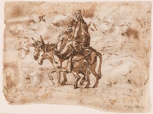スケッチブックのページ。 エジプトへの飛行; はりつけ 作： Jan van der Straet, called Stradanus
