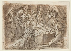 Recto: 死んだキリストへの嘆き。 ヴァーソ: ゼウクシスの絵画トロイのヘレネー 作： Jan van der Straet, called Stradanus