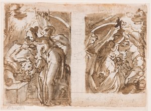 直訳: ホロフェルネスを殺すジュディスの 2 つのビュー。 ヴァーソ: フィエーゾレの噴水 作： Jan van der Straet, called Stradanus