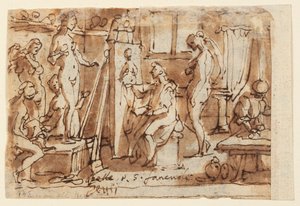 右: ヘレンを描いたゼウクシス。 Verso: 見よ、その男 作： Jan van der Straet, called Stradanus