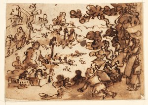 バードベイティングのスケッチブックページ 作： Jan van der Straet, called Stradanus
