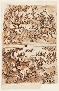 雄牛狩りのスケッチブックのページ 作： Jan van der Straet, called Stradanus