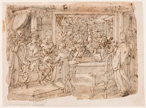 皇帝ユスティニアヌスの宮廷での蚕の紹介、「Ser, sive sericus vermis」のデザイン、Nova Reperta (現代の新しい発明) 版画シリーズのプレート 8